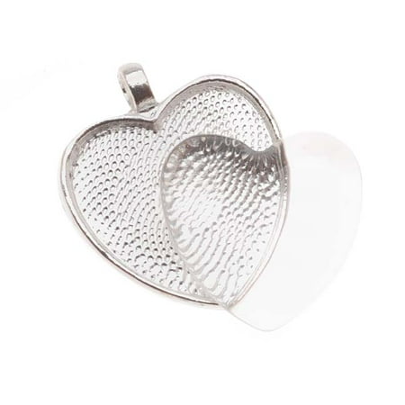 - Silver Plated Heart Bezel With Glass Heart Cabochon 25mm - Pendant Set