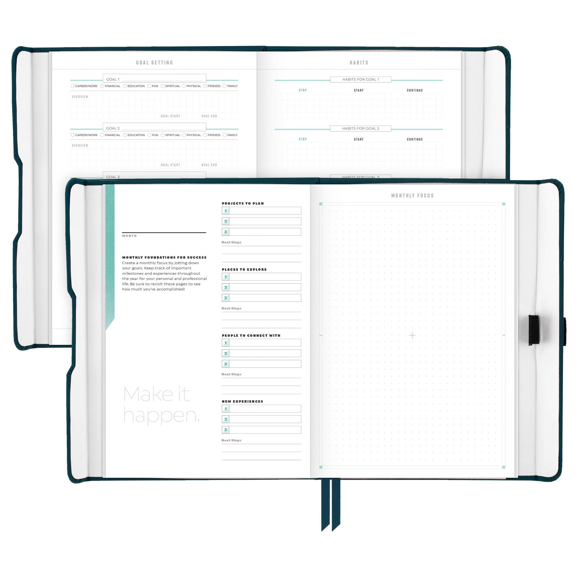 AT-A-GLANCE FOUNDATION GOAL SETTING Undated Weekly Monthly Planner Blue Small 5