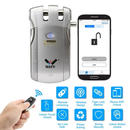 WAFU WF-010U Wireless Security Invisible Keyless Entry Door Intelligent Lock Home Smart Remote Control Lock iOS Android APP Unlocking with 4 Remote (Best 4chan App Ios)
