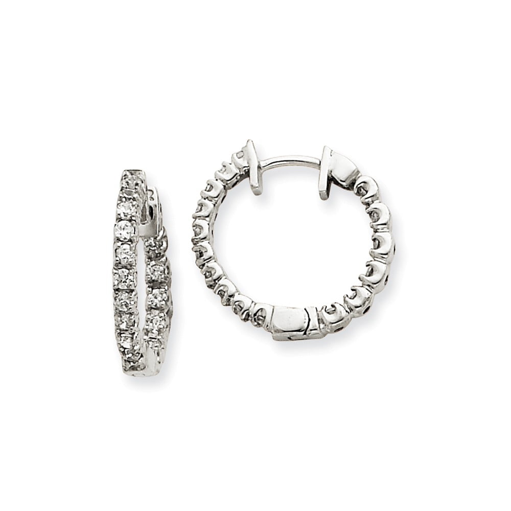 AA Jewels - Solid 14k White Gold Diamond Hinged Hoop Earrings - 17mm x