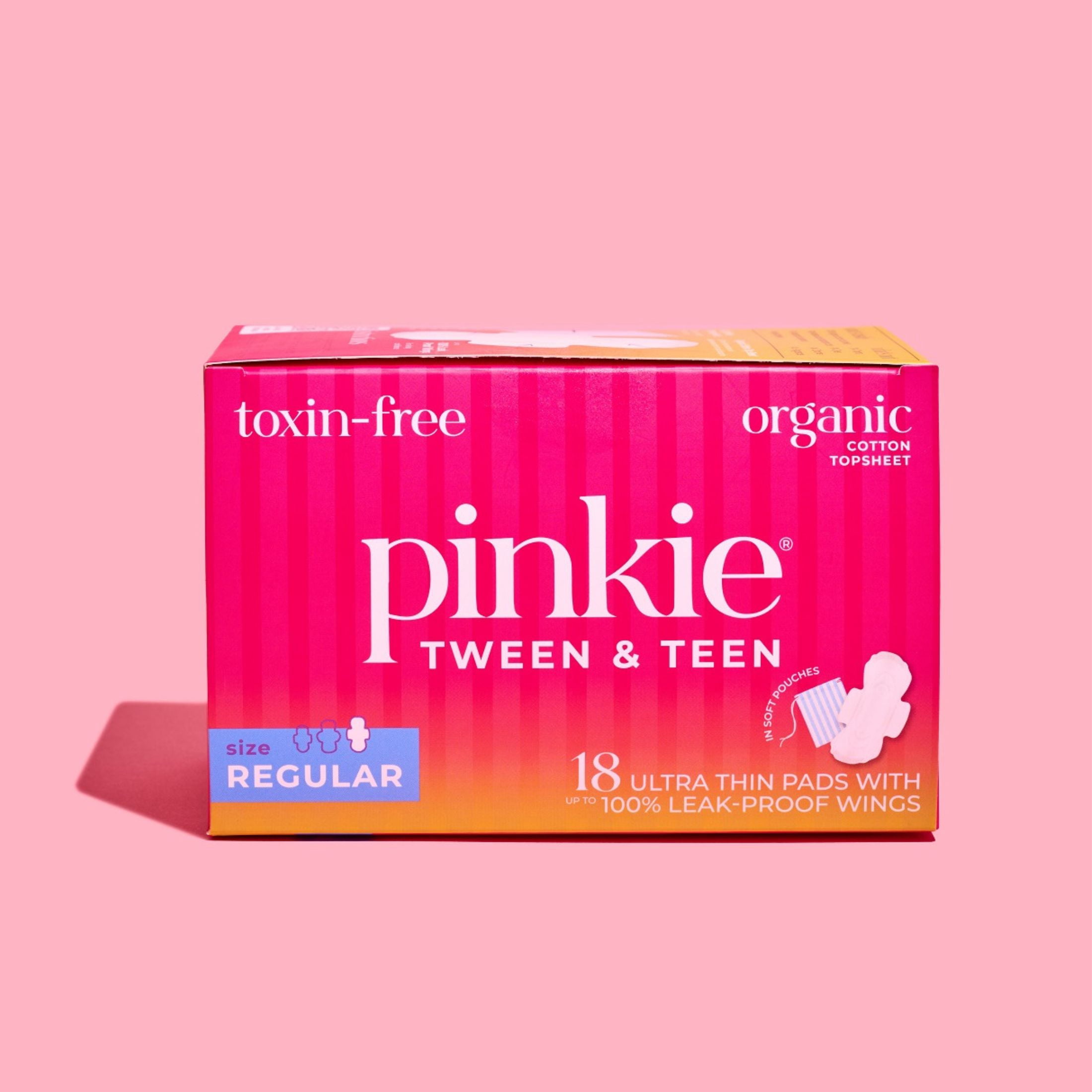 (3 pack) Pinkie Organic Cotton Teen Pads, Regular, 18 Count