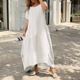 thumbnail image 3 of Femmes V Cou Manches Courtes Lâches en Coton Lin Robe d'Été Mode Féminine Surdimensionné S-5XL Longue Maxi Robe JYFS-3029 FJH FJH, 3 of 5