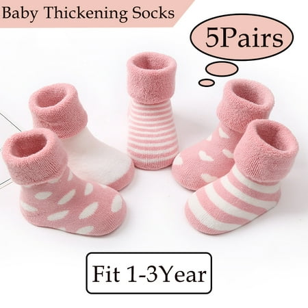 

PENGXIANG 5 Pairs Ankle Crew Socks with Grips Non Skid Anti Slip Cotton Dress Crew Socks Baby Toddler Kids Girls Boys Unisex Warm Thick Cotton Socks Fit 1-3 Years Old