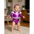 thumbnail image 4 of TiaoBug Toddler Boys Girls Futuristic Space Suit Baby Alien Outfit with Antenna Headband for Photoshoot Purple 12-18M, 4 of 7