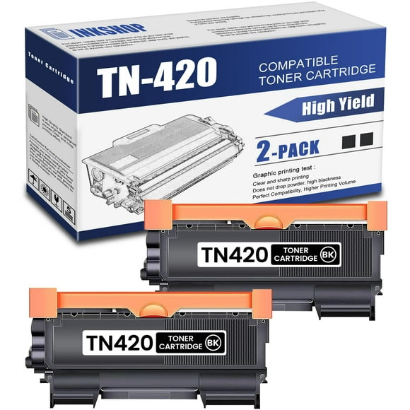 Tn420 Cartucho De Tóner Negro Compatible Tn-420 De Repuesto Para Brother Tn-420 Dcp-7060D Dcp-7065Dn Intellifax 2840 Mfc-7240 Hl-2130 Hl-2132 Toner (Paquete De 2)