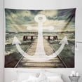 thumbnail image 1 of Nautical Tapestry, Anchor Print in Ocean Waves with Long Wooden Pier Cloudy Sky 3D Effect Print, Fabric Wall Hanging Decor for Bedroom Living Room Dorm, 5 Sizes, Grey and Brown, by Ambesonne, 1 of 1