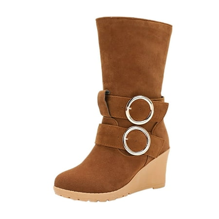 Jungdeepe Women s Autumn And Winter Frosted Short Boots Belt Buckle Round Boots for Winter for Woman Women s Snow Boots Wide Width Side Zip Big Size Boots Winter Snow Boot Slip on Snow Boots for Women