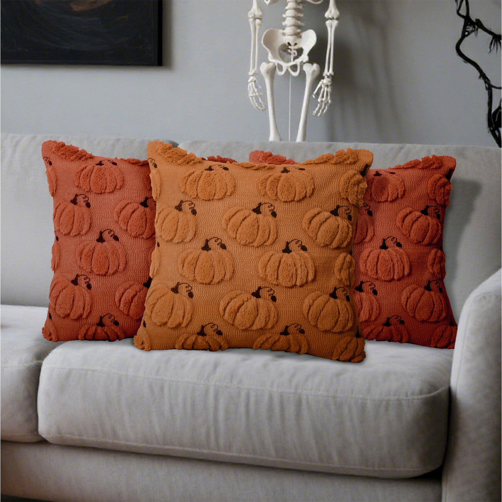 Sanmadrola Fall Pillow Covers Halloween Decoration Pumpkin Decorative Pillow Cases Couch Cushion Case for Chair Sofa Bedroom Living Room Home Decor 18''x 18'' 2 Pack Brown