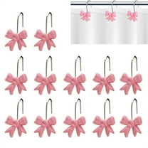 Yahome 12 Pcs Cute Bow Shower Curtain Hooks,Resin Knot Decorative Hangers,Rustproof Metal Shower Curtain Rings,for Home Dorm Bathroom Accessories (Pink)