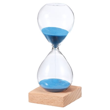 Uxcell 10 Minutes Sand Timer Sand Watch with Wood Base Hour Glass Sandglass Timer Clock for Living Room Home Office Restaurant Decoration Blue