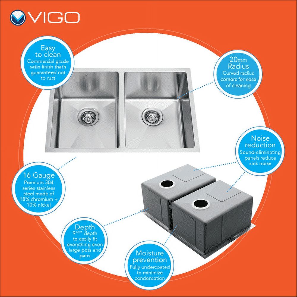 VIGO 29" Undermount Stainless Steel 16-Gauge Stainless Steel Double Kitchen Sink and Aylesbury Antique Rubbed Bronze Pull-Down Spray Kitchen Faucet - image 3 of 6