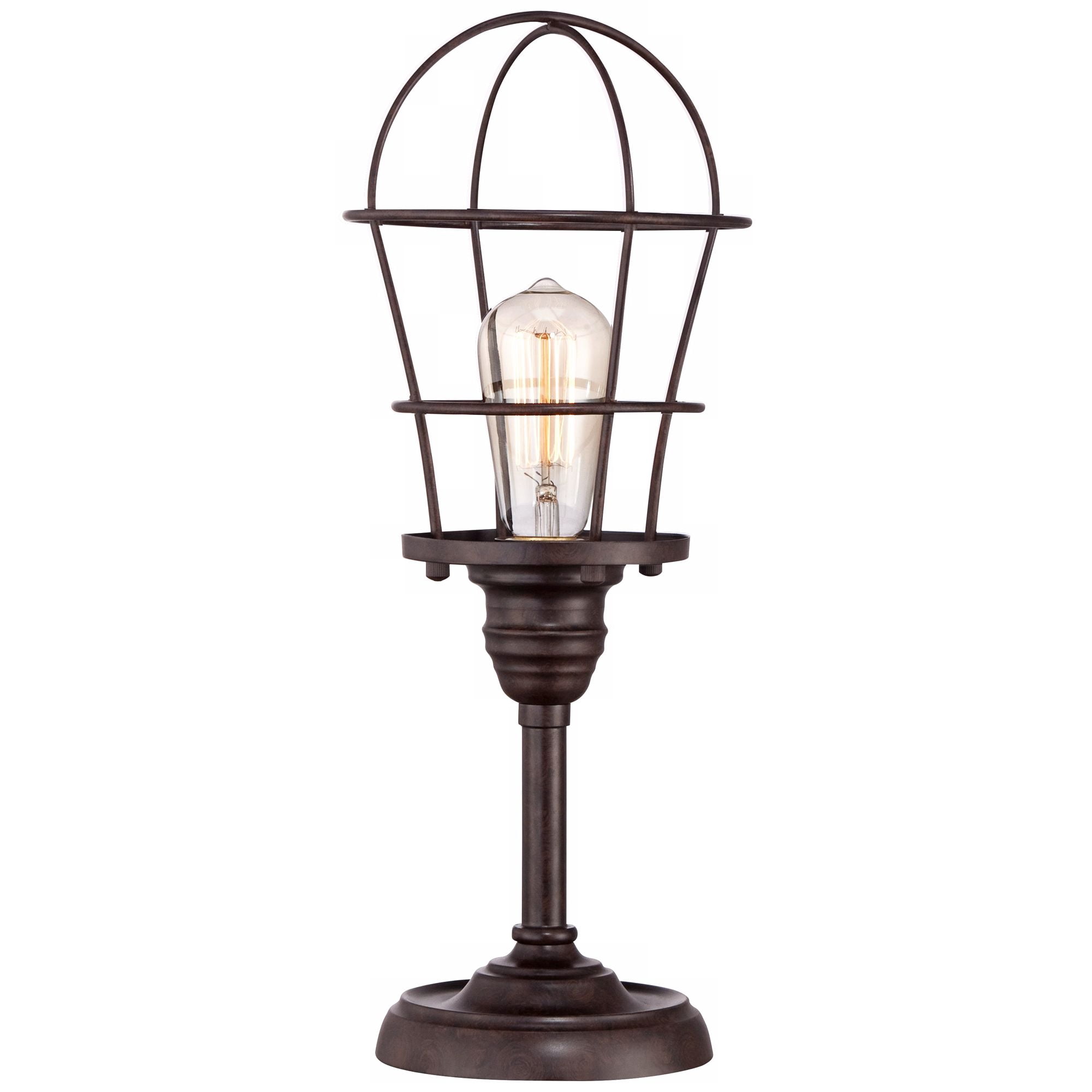 Franklin Iron Works Modern Industrial Desk Table Lamp 17 1/4" High Bronze Wire Cage Edison Bulb for Bedroom Bedside Office