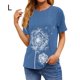 thumbnail image 1 of Camiseta Cuello Redondo Estampado Mujer Tops Poliéster Manga corta Tela de verano, Azul claro, L Noticed AP002414-13, 1 of 7