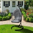 thumbnail image 2 of Geniqua Foldable Hanging Egg Chair Outdoor Patio Hammock Swing Cushion Seat Canopy Stand, 2 of 8