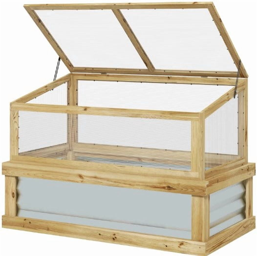 Raised Garden Bed, Wooden Cold Frame Planter with Lean-to Greenhouse, Raised Garden Flower Bed Kit