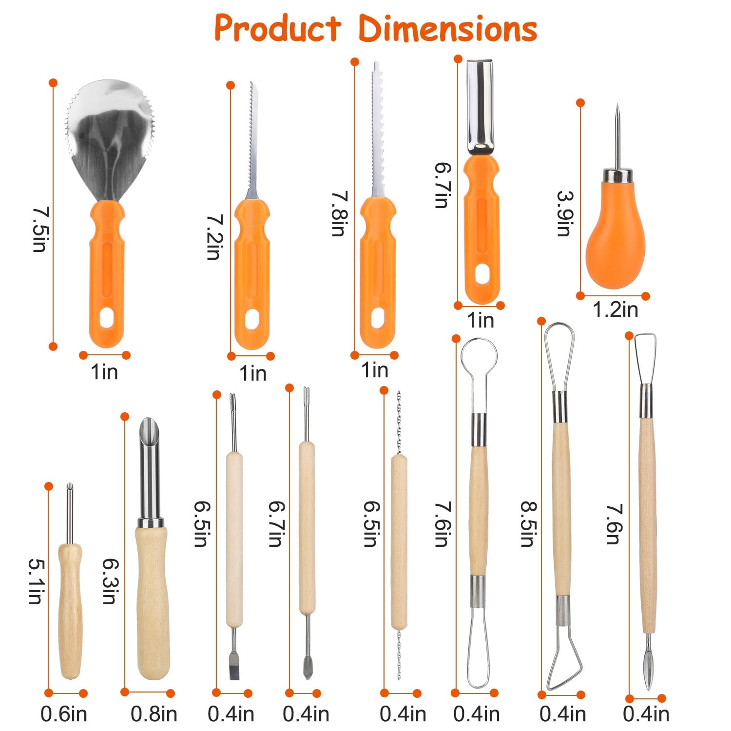 13Pcs Pumpkin Carving Kit Stainless Steel Tools with Scooper Saw Drill Etching for Halloween Jack-O-Lantern Craft Vegetable Carving