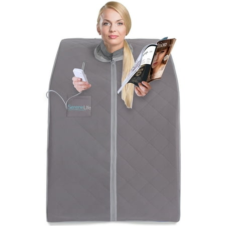 SereneLife SLISAU10GRY - Portable Infrared Home Spa  One Person Sauna for Detox & Weight Loss