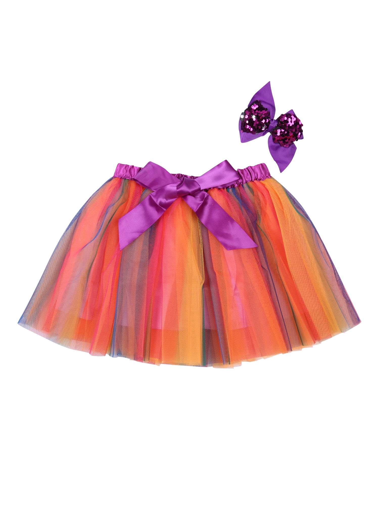 Kid Girls Light Up Tutu Skirt 5 Layers Rainbow Tulle Dress Neon Halloween Cosutmes for 3-10 Years