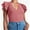 Pink, variant on Solid Color V-Neck Women Slim Fit Ruffle Shirt Tops