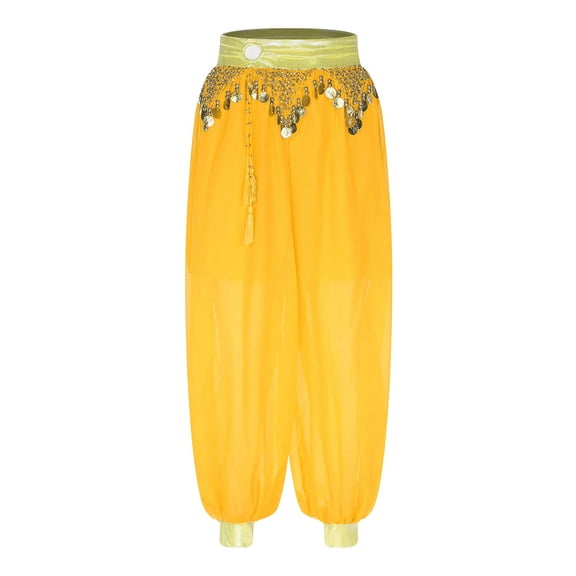 Jhaoyu Womens Belly Dance Pants Baggy Harem Pants Indian Dance Costume Trousers Halloween Cosplay Yellow One Size