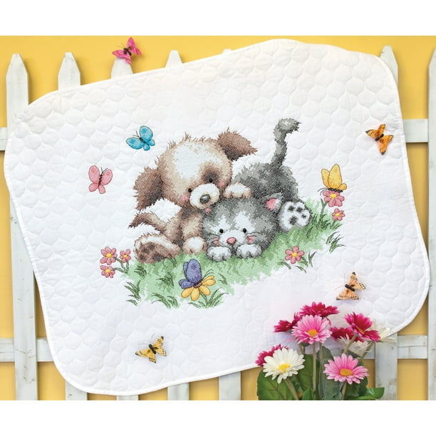 Dimensions Pet Friends Baby Quilt Stamped Cross Stitch Kit, 43" x 34