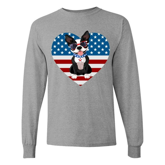 Inktastic Boston Terrier Dog Us Flag July 4th Long Sleeve T-Shirt
