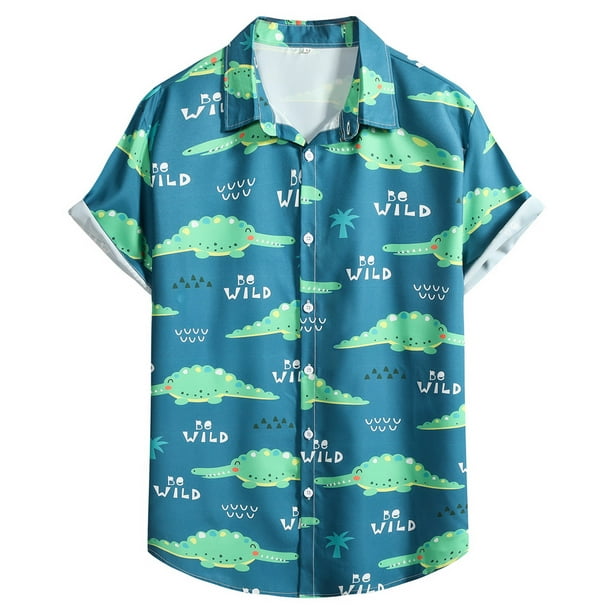 Camisas Para Hombre Manga Larga Negra Camiseta con botones de solapa para playa y playa, estampado hawaiano informal a la moda de verano para hombre, camisa de manga corta, ropa de playa (Blue, S)