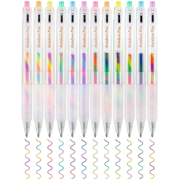 NiArt Retractable Rainbow Gel Ink Pens 12-Pack for Home, Office - Tri-Color Gradient Blend for Artistic Writing, Sketching, Journaling, Ergonomic Non-Slip Grip and Wide Clip for Easy Carry
