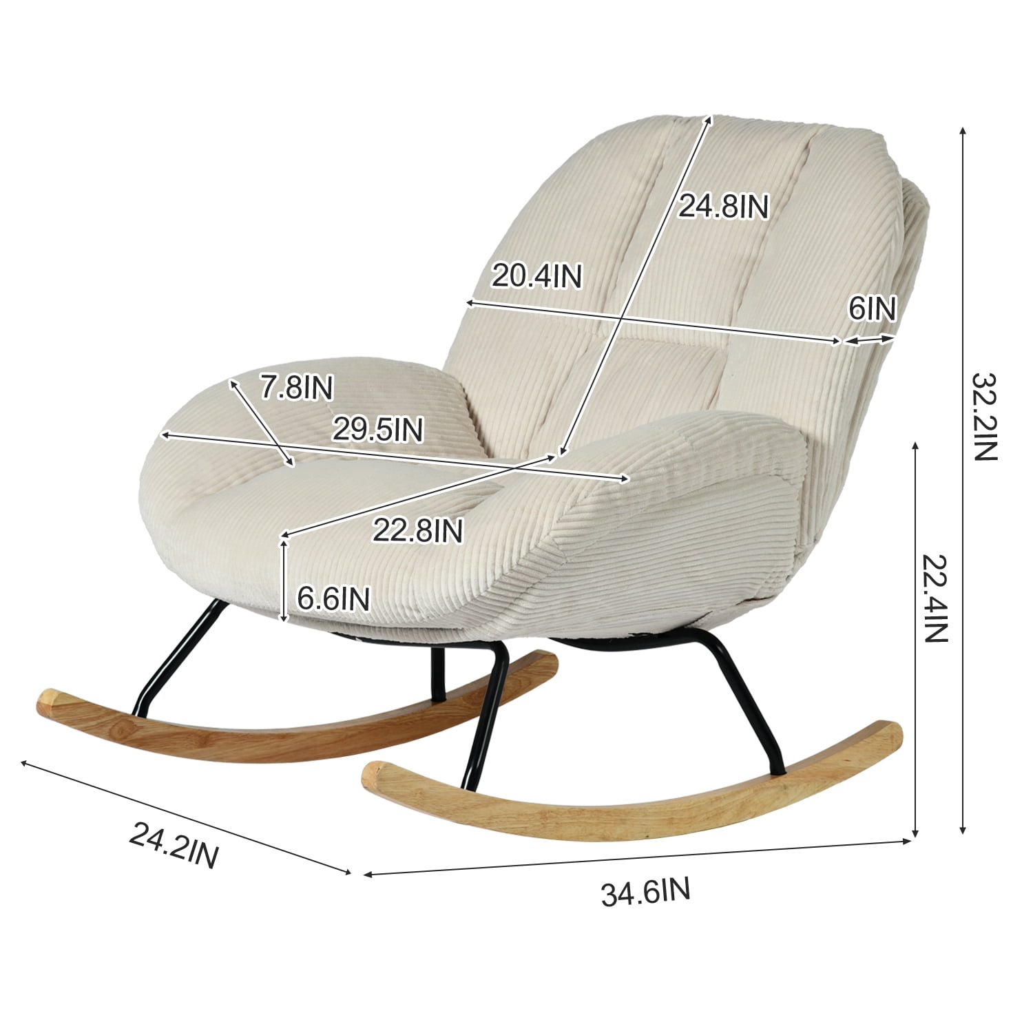 Homy Casa Corduroy Rocking Accent Chair with Solid Wood Base, Lounge Chair for Living Room, Bedroom, Reading Corner