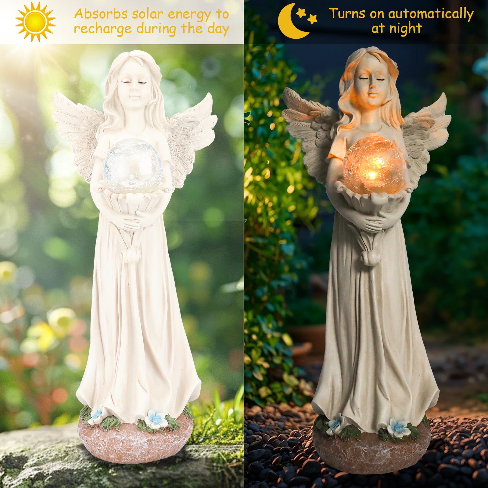 Bikiiu Resin Angel Statue Solar LED Outdoor Decor Solar Angel Garden ...