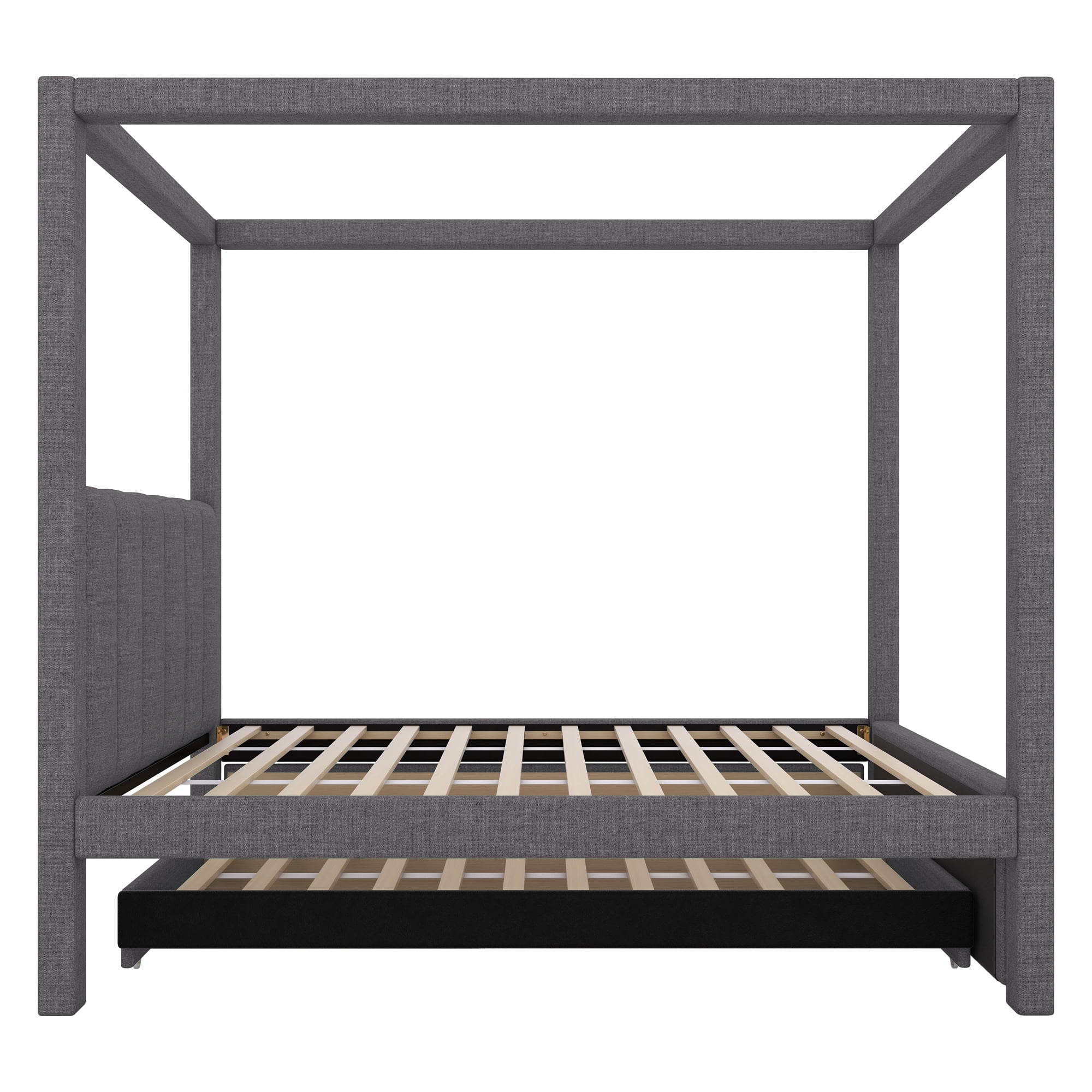 EUROCO Upholstered Twin Size Canopy Bed Frame with Trundle Bed and 3 Drawers, Platform Bed with Headboard for Kids Teens Adults, Gray
