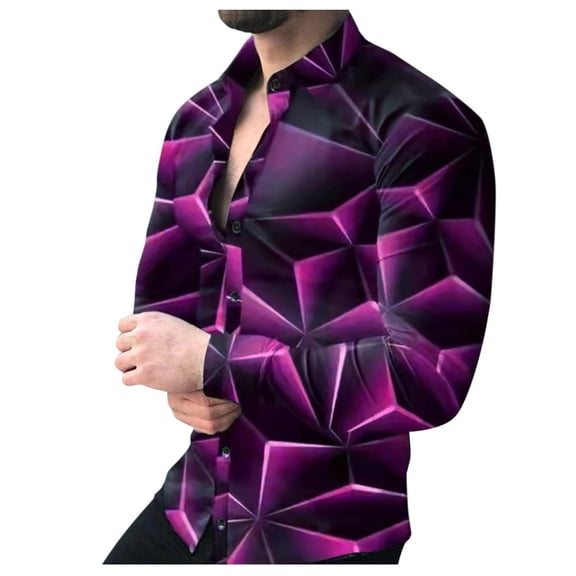 Pimfylm Black Blouses For Men Mens Banded Collar Dress Shirts Long Sleeve Button Down Mandarin Collar Shirt Solid Stretch Shirt with Pocket Purple 3X-Large
