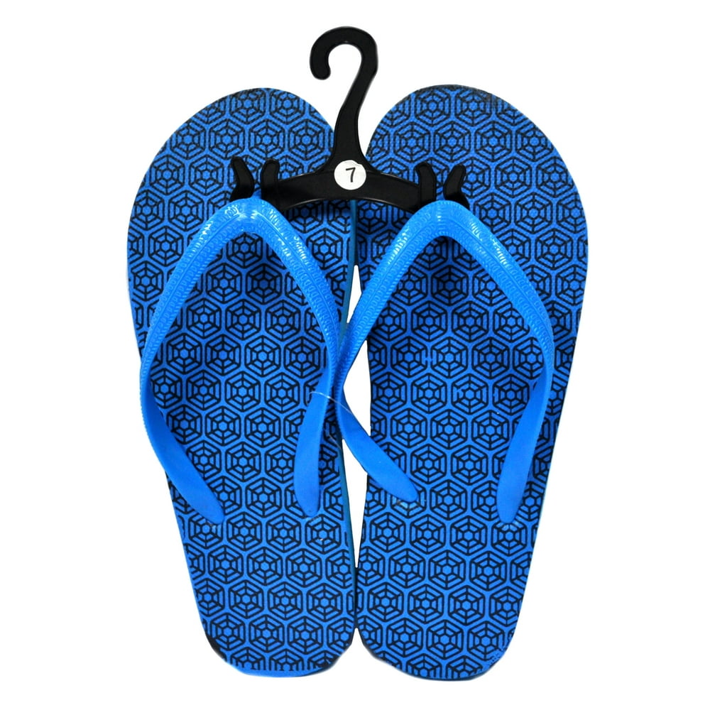 Generic Womens Flip Flops Blue Hexagon Size 7