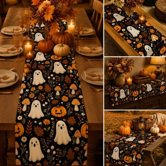 Halloween Decor Tablecloth Creepy Black Lace Tablecloth for Haunted Fireplace Mantle Window Display 48x96 Inch by Xuniizn