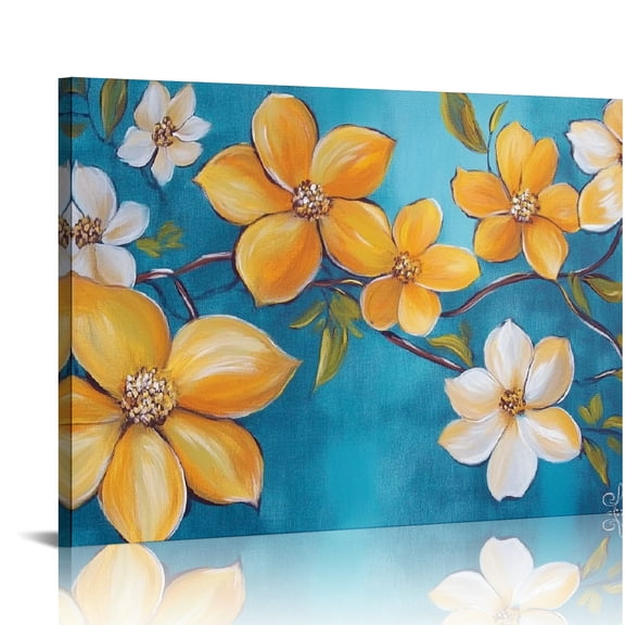 Patifu Colorful Flowers Canvas Wall Art Decor Large Farmhouse Floral Painting Picture Print Blue Vintage Artwork Poster for Bedroom Living Room Office Decoration 20x16in