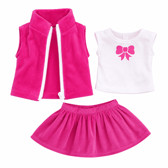 3-Piece Doll Clothes Outfit for 18 Inch Dolls, Pink Vest Jacket, White Top and Skirt Dress Up Clothing Set