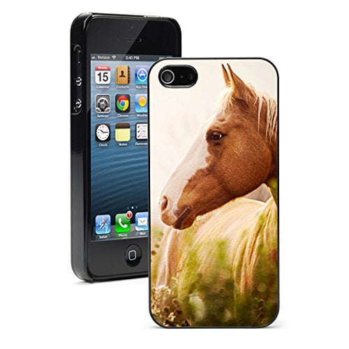 Apple iPhone 6 6s Hard Back Case Cover Paint Mare Horse at Dusk in Field (Black)