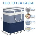 thumbnail image 7 of Kaala 2-Pack 100L Large Laundry Baskets, Freestanding Collapsible Laundry Hampers with Reinforced Handles for Bedroom Decor, Dorm Storage, Bathroom Storage, and Home Organization – Blue/White, 7 of 7