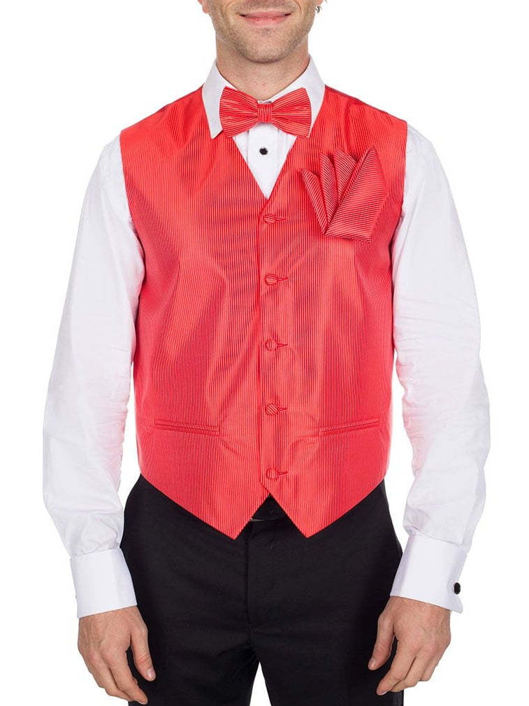 Men's Solid Fomal Vest, Bow Tie, & Hanky Red for Tuxedo and Suit