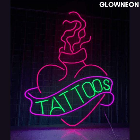 Glowneon Tattoos Neon Sign, Tattoos Led Sign, Tattoos Shop Wall Decor