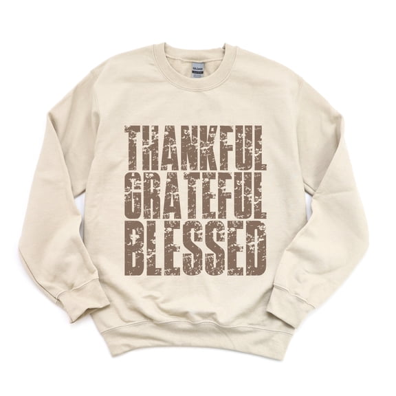 Thankful Grateful Blessed Block Distressed - Women's Graphic Sweatshirt