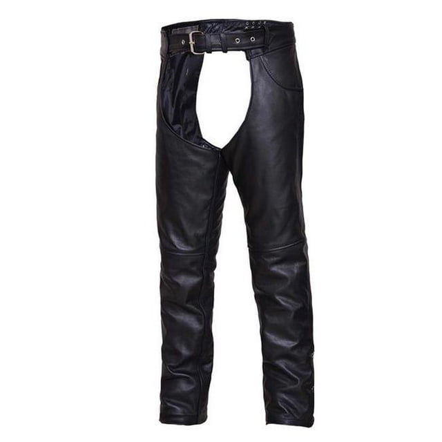 Tall Unisex Premium Leather Jean Pocket Motorcycle Chaps&#44; Black - 4XL
