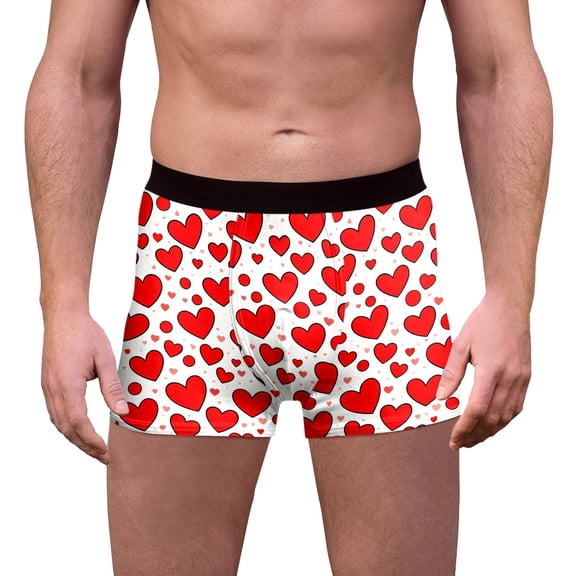 JHHLSF Men's Casual Briefs Breathable Underwear With Print For Valentine's Day Comfortable Elastic Waistband Soft Fabric Daily Wear Brick Red,XL