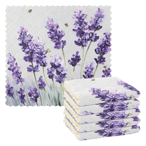 6 Pieces of Kitchen Towels 11x11Inch Kitchen Dish Cloths Kitchen Dish Towels Reuseable Cleaning Cloths Lavender Field Watercolor