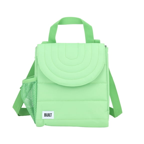 BUILT Insulated Reusable Polyester Kids Lunch Box Puffer Bag with Side Pocket, Green