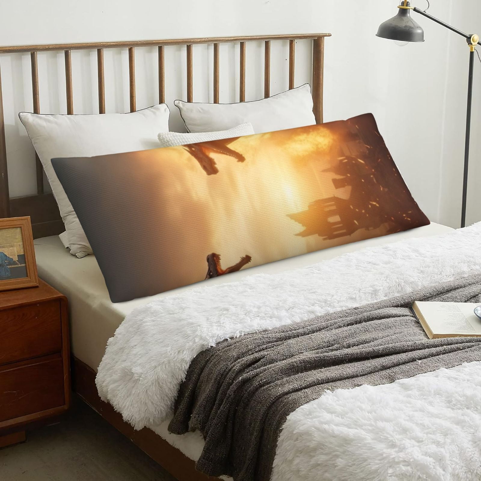 Naloa Castle Cool Fire Dragon Super Soft 20x60 Body Pillow Case,Long Side Hidden Zipper（PILLOWS ARE NOT INCLUDED）