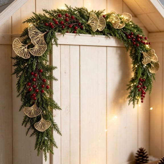 WDOBM Christmas Decoration, Artificial Pine Green Rattan Table Decor, Christmas Garland, Red Berry Garland, Pine Cone Garland for Mantel Fireplace Front Door