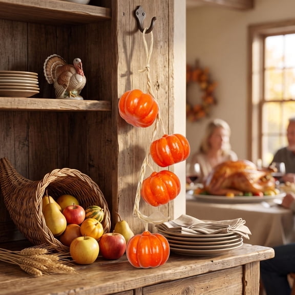 Halloween Decoration for Home Indoor Outdoor Clearance Under $15.00! Artificial Pumpkin Garland Hanging String Fall Mini Fake Pumpkin Ornaments For Thanksgiving Halloween Wall Door Decor