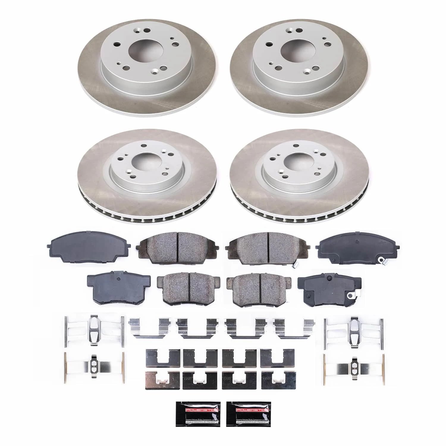 PowerStop Front and Rear Semi-Coated Rotor and Low-Dust Ceramic Brake Pad Kit SC2440