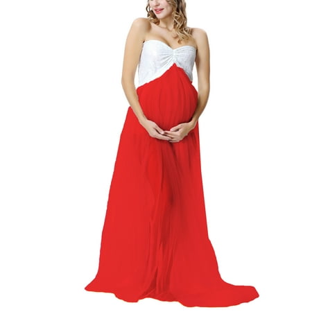 TFFR Maternity Dress for Photography Lace Wrap Chest Strapless Backless Tulle Gown Long Pregnancy